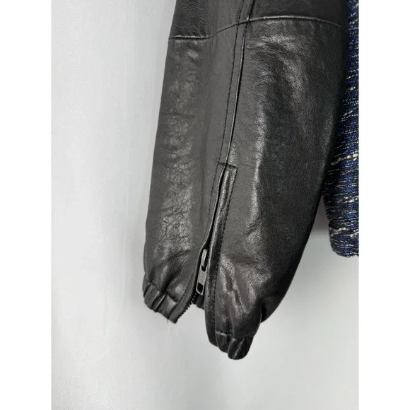 Madewell Womens Blue Heather Black Colorblock Full Zip Leather‎ Bomber Jacket XS - Picture 4 of 9